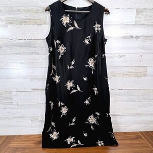Spago Vintage 90s Shift Dress 10 Black Floral Embroidered Sleeveless Whimsigoth
